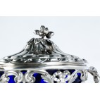 Cukiernica kryta Flamant & Fils, srebrna z wsadem kobaltowym Paryż - eklektyczna