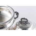 Waza obiadowa Robbe & Berking z pokrywą, duża, srebrna, Niemcy – klasycystyczna