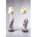 Komplet 2 lampek bliźniaczych  marmurowych z Pierrot,  Pan/Pani, Włochy – art deco.